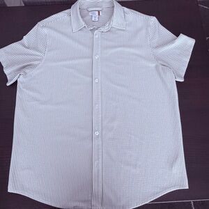 C&C California Men’s Short Sleeve Stripe Button-Up Shirt - White/Light gray